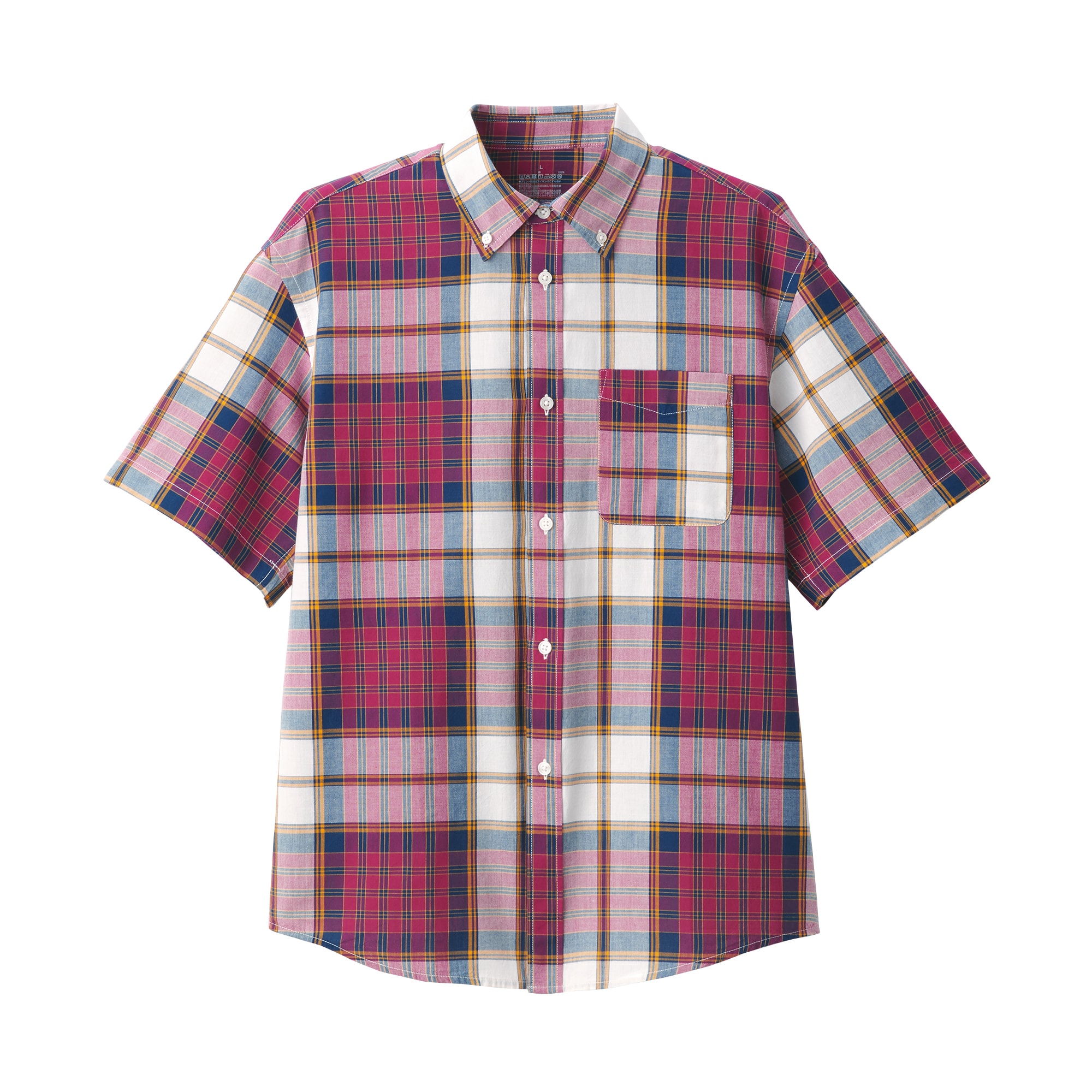 紳士　マドラスチェックボタンダウン半袖シャツ