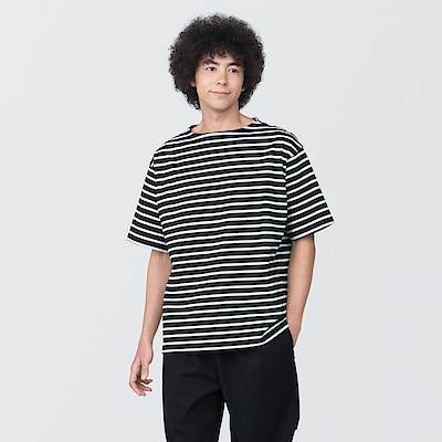 紳士　洗いざらし太番手ボートネック五分袖Ｔシャツ