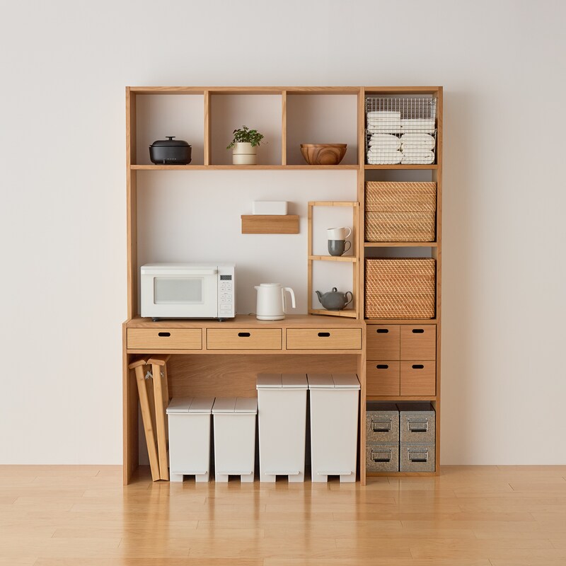 スタッキングシェルフ カウンター 3列 オーク材突板 | 無印良品 