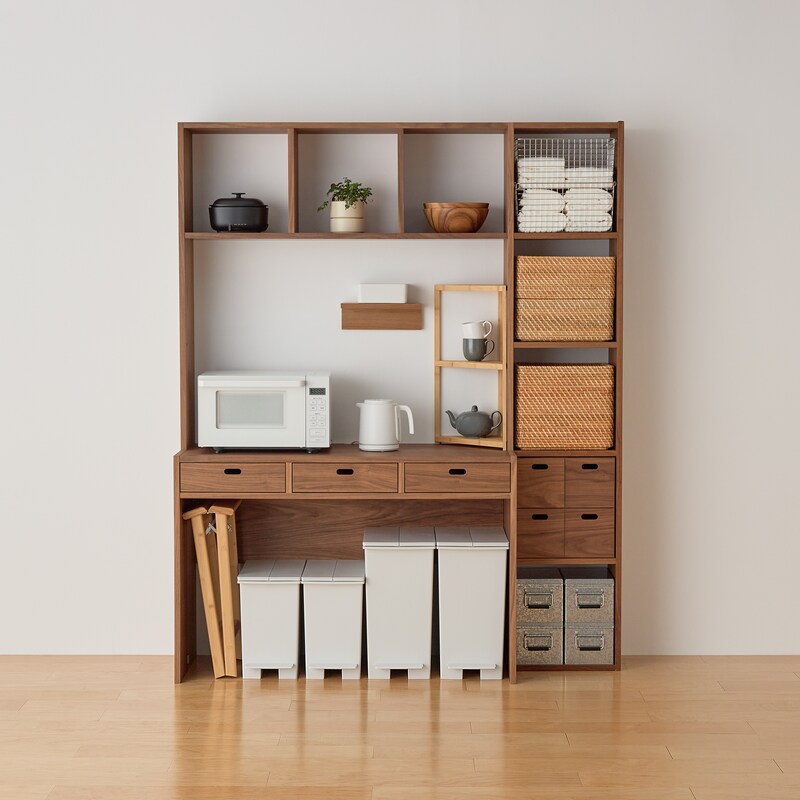 443)MUJI/無印良品 スタッキングシェルフセット ウォールナット材 3段 