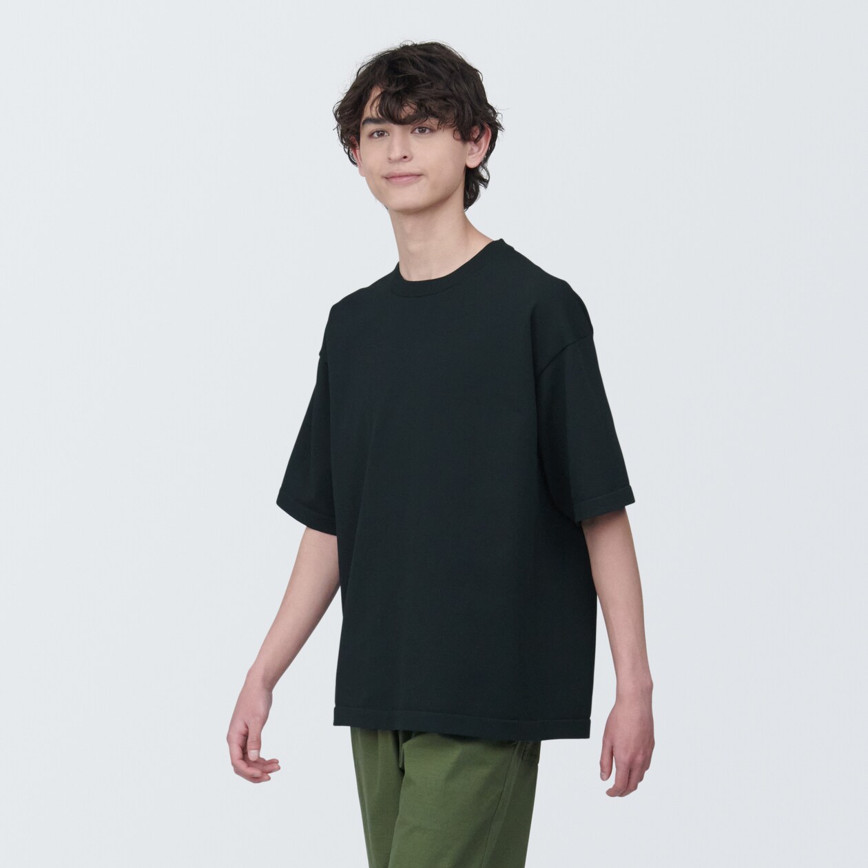 紳士　ＵＶカット天竺編みクルーネック半袖ニットＴシャツ
