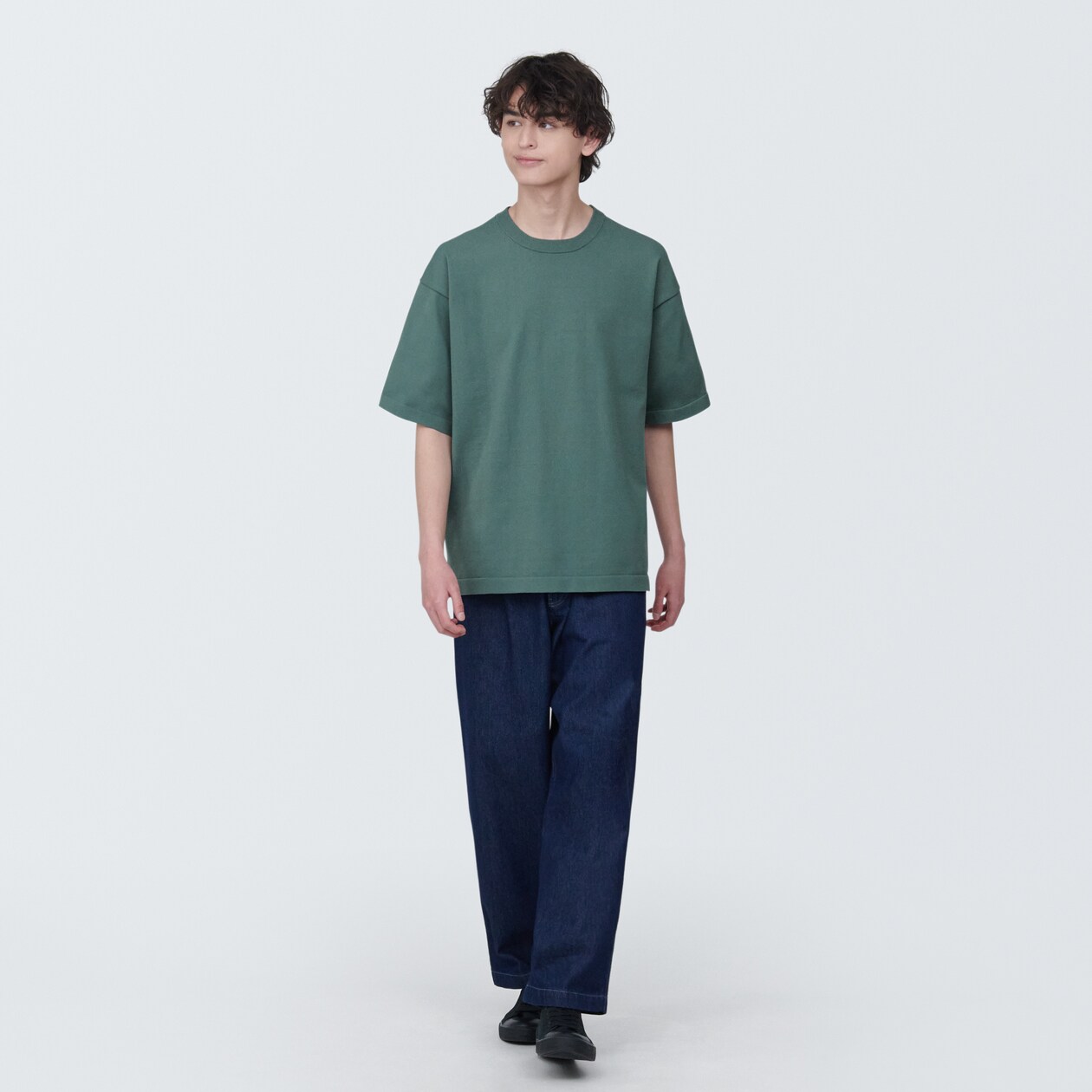 紳士　ＵＶカット天竺編みクルーネック半袖ニットＴシャツ