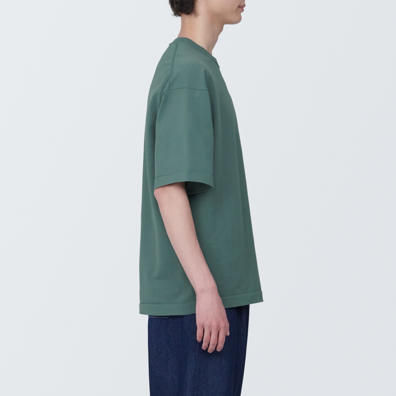 紳士　ＵＶカット天竺編みクルーネック半袖ニットＴシャツ