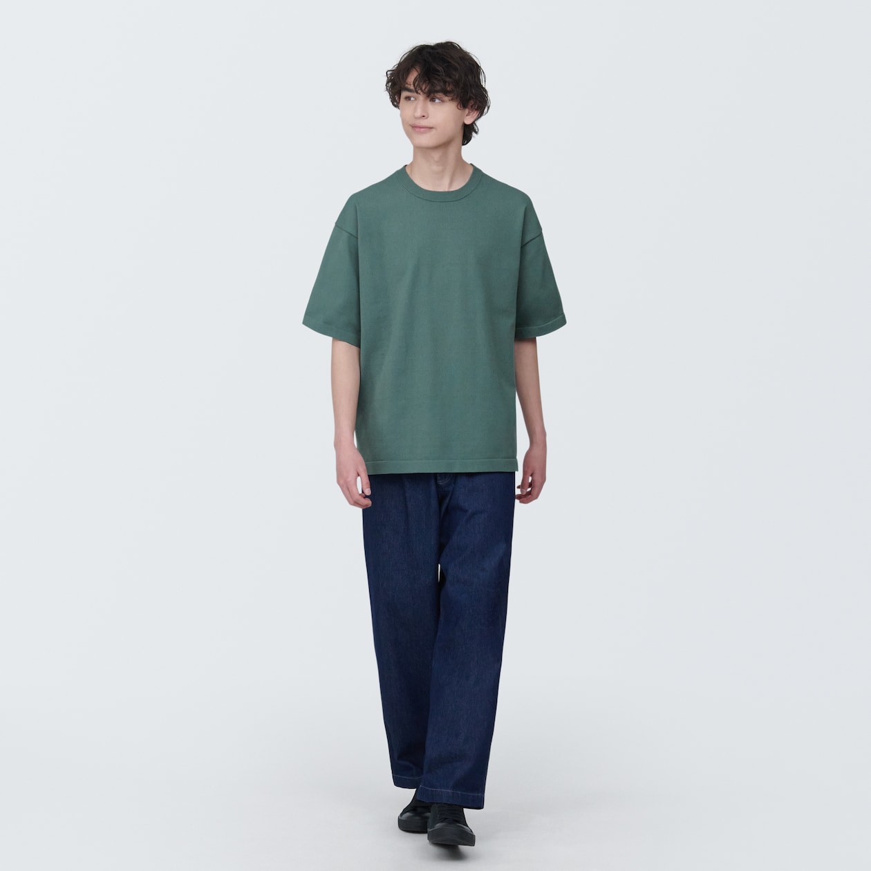 紳士　ＵＶカット天竺編みクルーネック半袖ニットＴシャツ