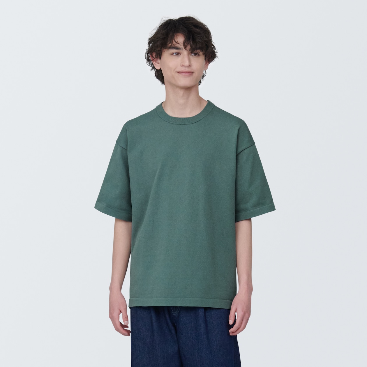 紳士　ＵＶカット天竺編みクルーネック半袖ニットＴシャツ