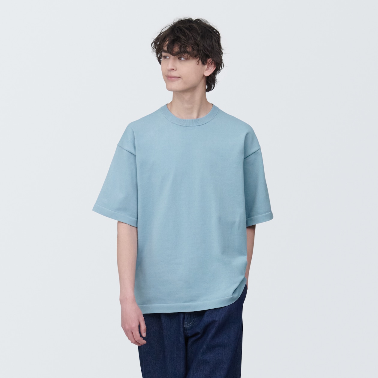 紳士　ＵＶカット天竺編みクルーネック半袖ニットＴシャツ