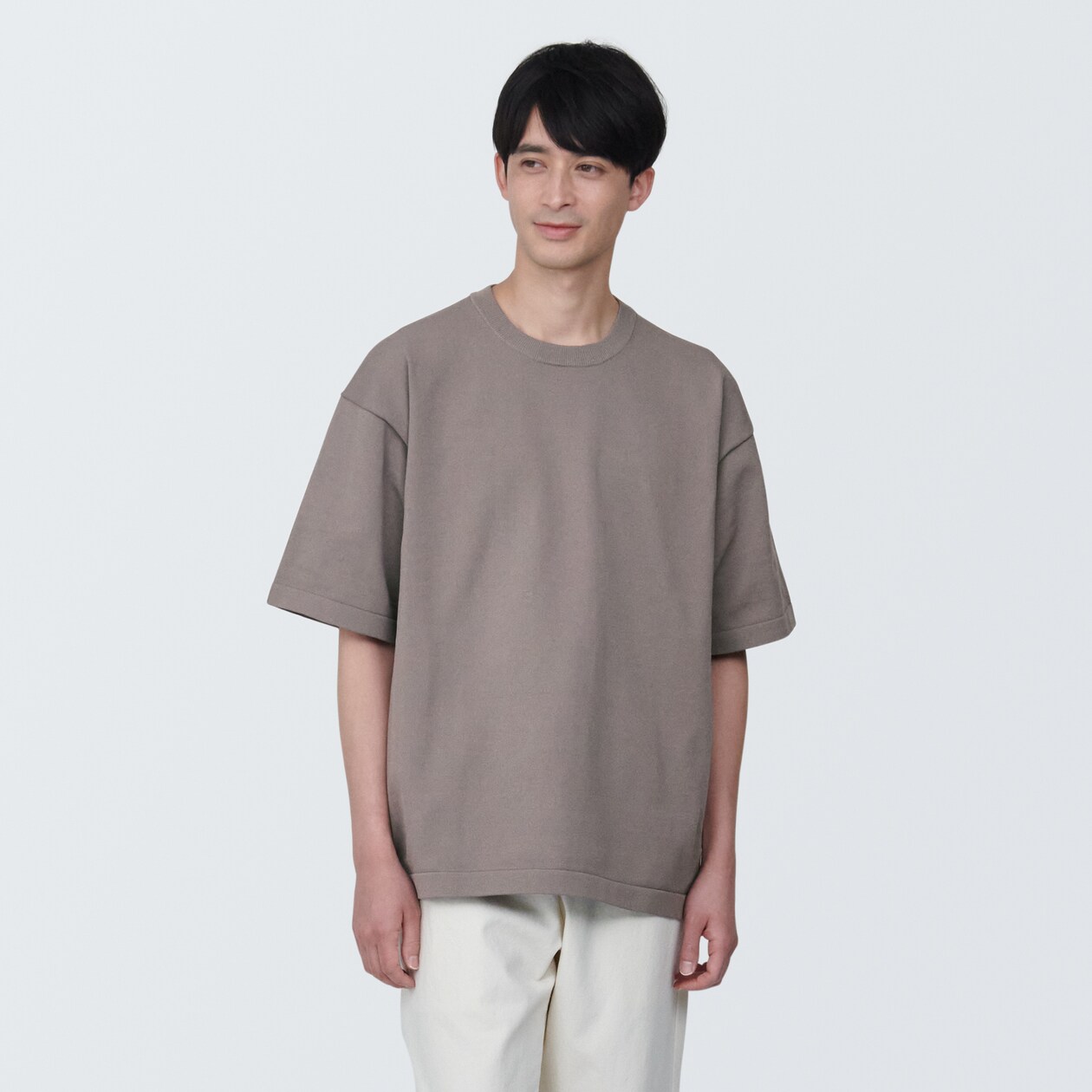 紳士　ＵＶカット天竺編みクルーネック半袖ニットＴシャツ