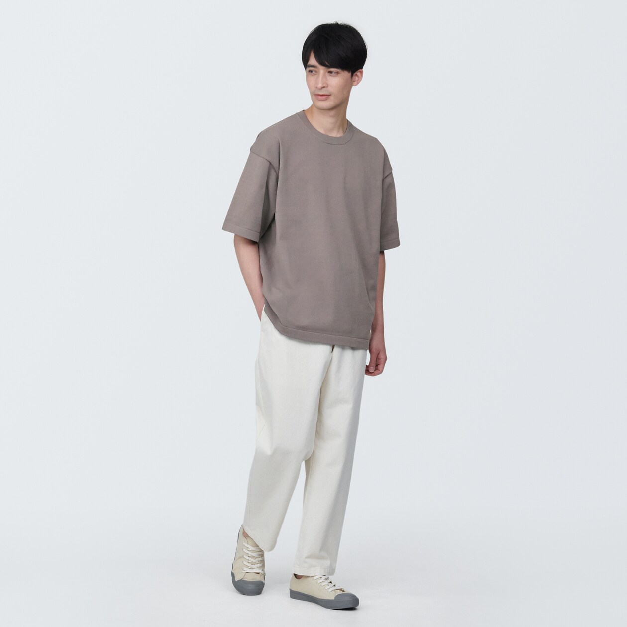 紳士　ＵＶカット天竺編みクルーネック半袖ニットＴシャツ