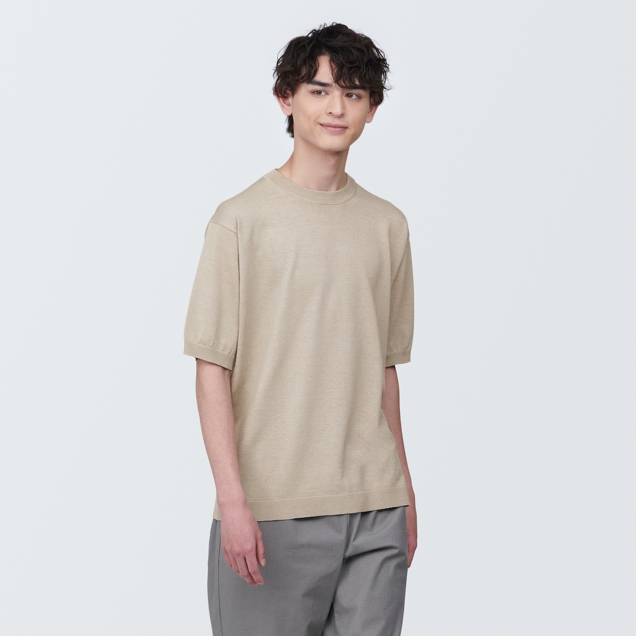 紳士　ＵＶカットヘンプ混クルーネック半袖セーター