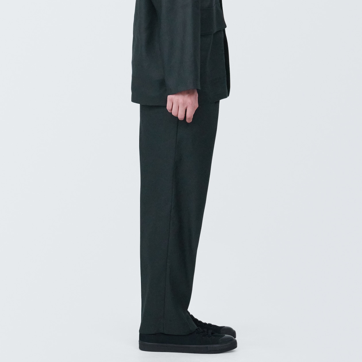 紳士　ヘンプ混タックストレートパンツ