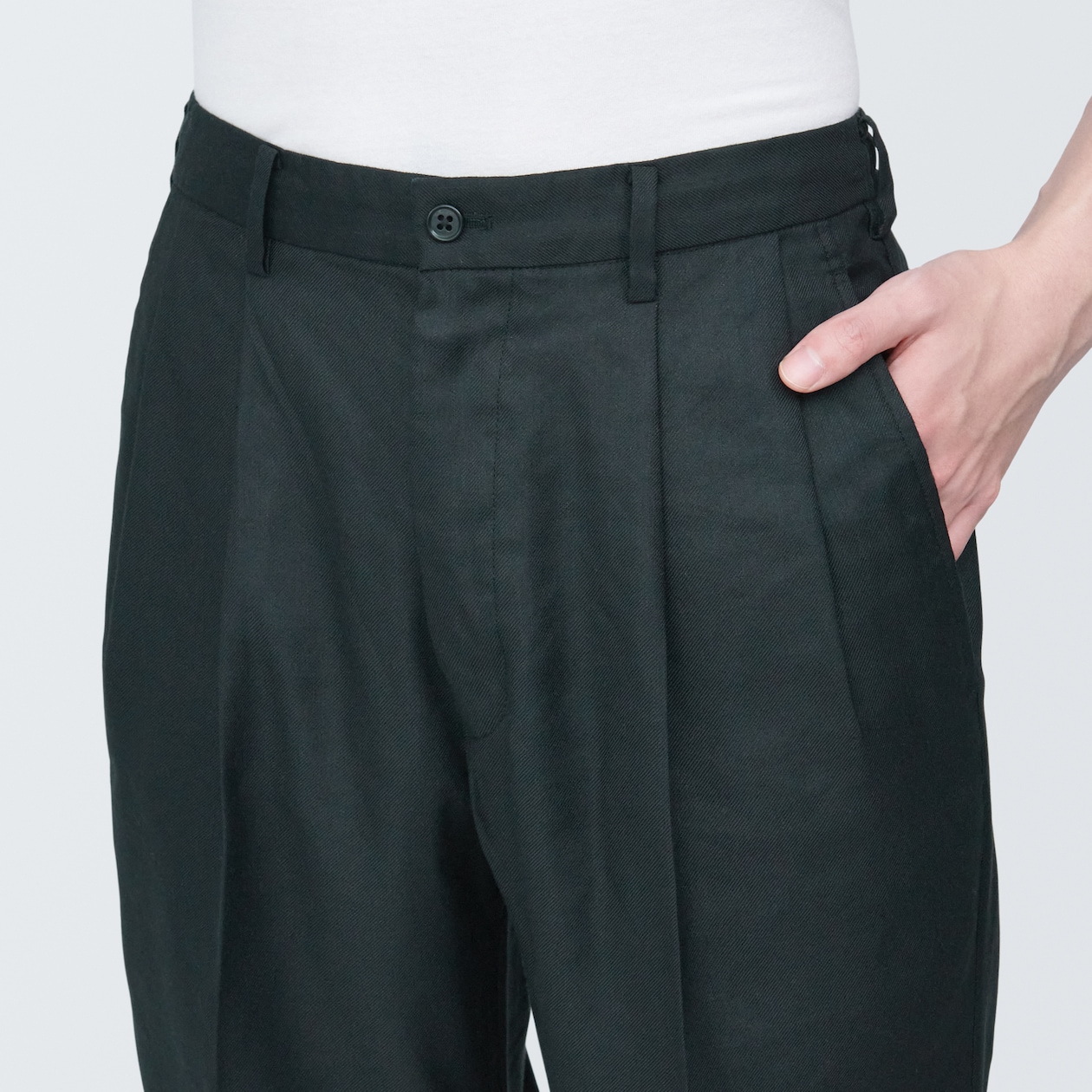 紳士　ヘンプ混タックストレートパンツ