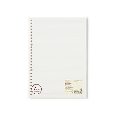 【Ｂ５】植林木ペーパー裏うつりしにくいルーズリーフ　７ｍｍ横罫・２６穴・１００枚