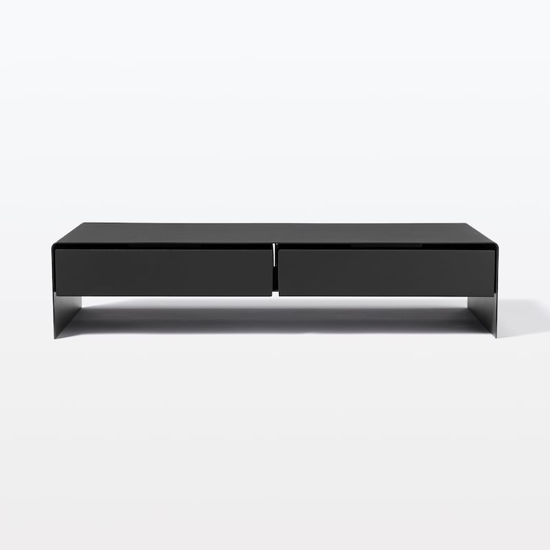 スチールモニタースタンド　引出付・ワイド・ダークグレー