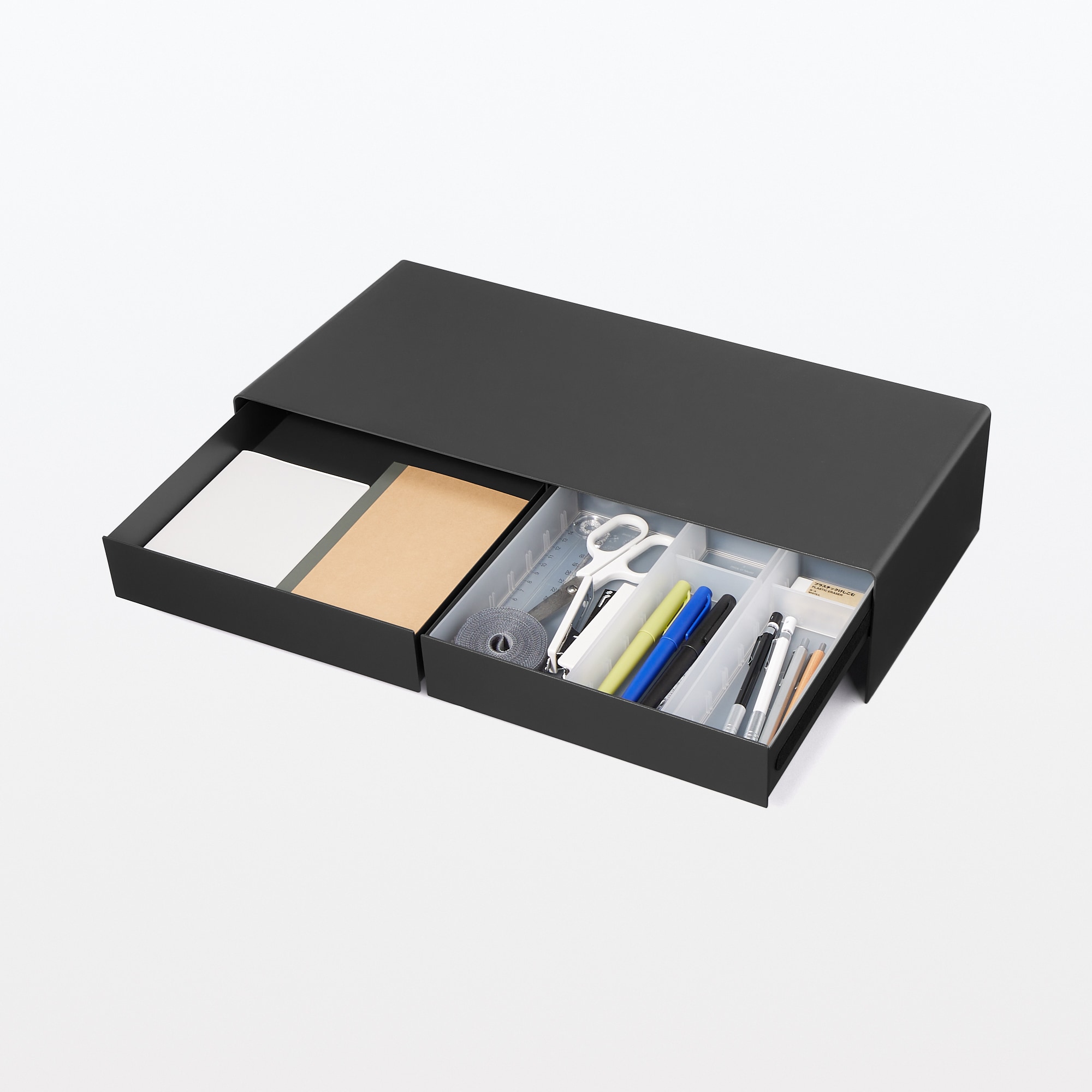 スチールモニタースタンド　引出付・ワイド・ダークグレー