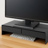 スチールモニタースタンド　引出付・ワイド・ダークグレー