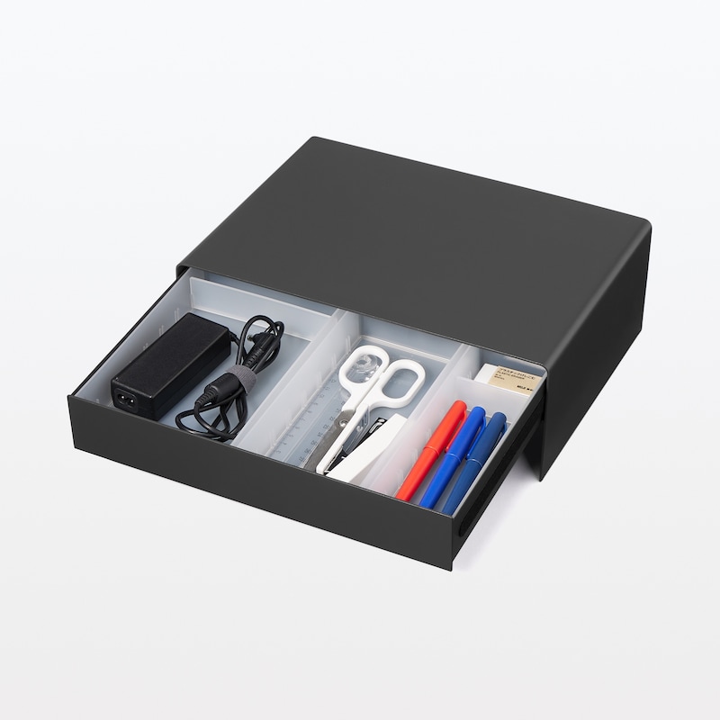 スチールモニタースタンド　引出付・ダークグレー