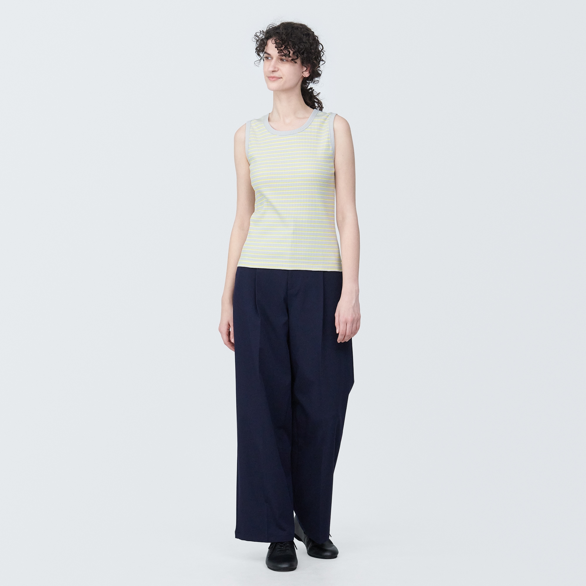 婦人　ランダムリブタンクトップ