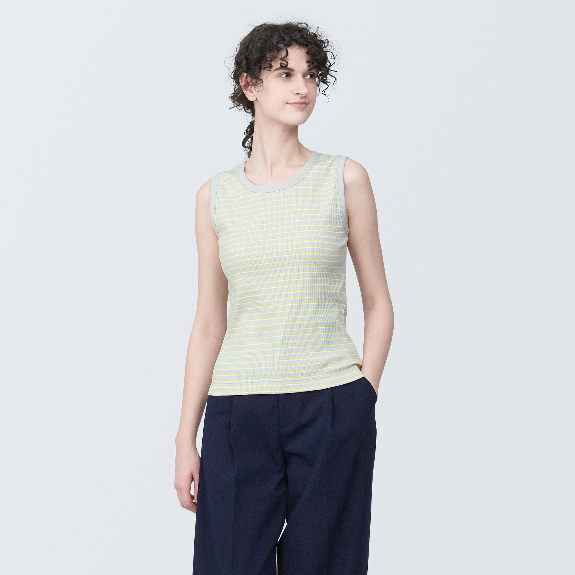 婦人　ランダムリブタンクトップ