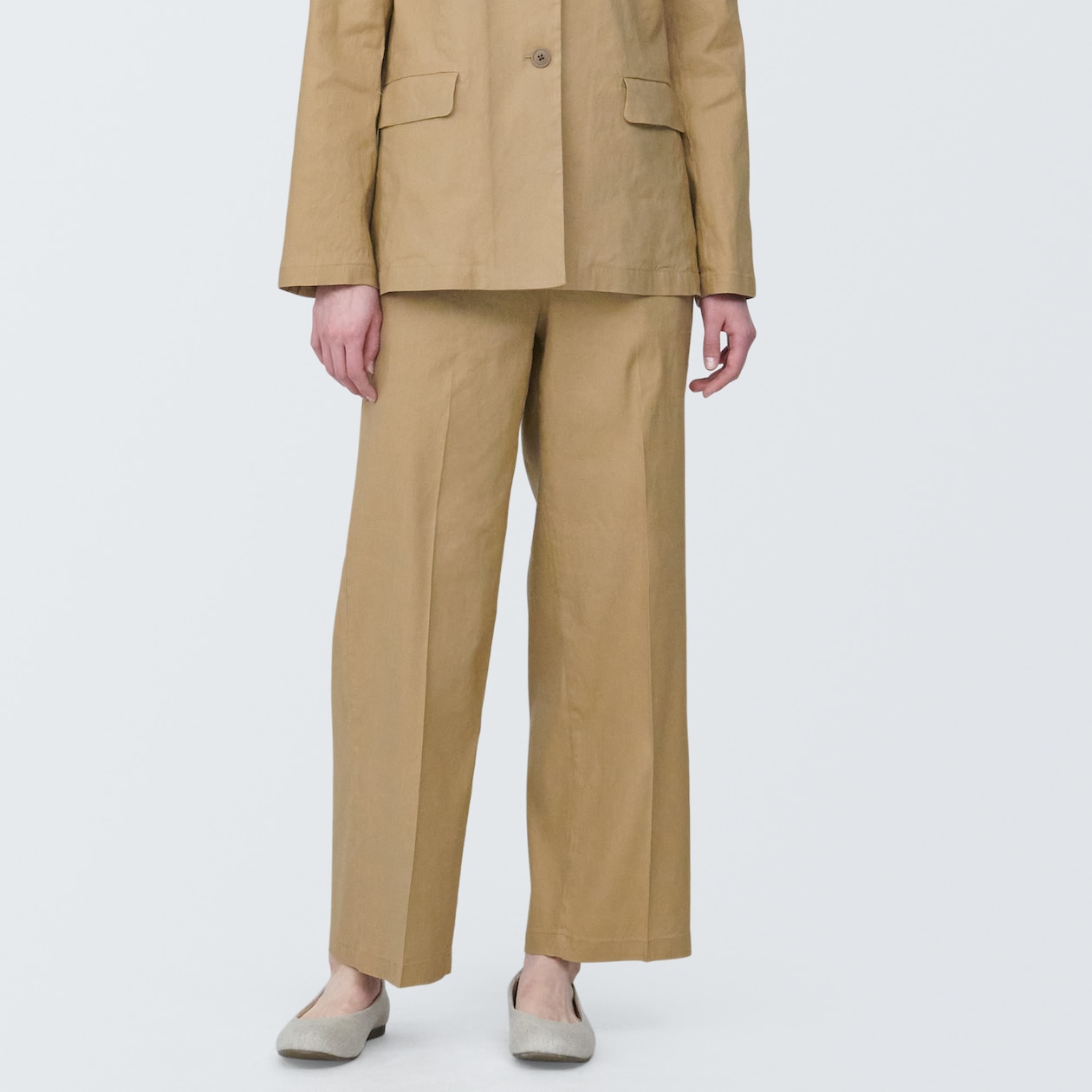 婦人　ヘンプ混ストレッチストレートパンツ
