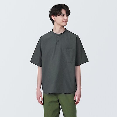 【欧米サイズ】紳士　涼感ヘンリーネック半袖布帛Ｔシャツ