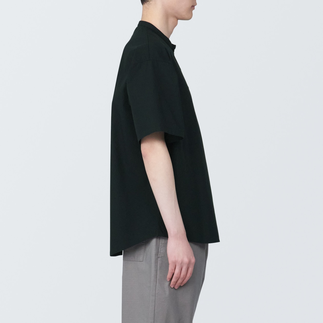 【欧米サイズ】紳士　涼感ヘンリーネック半袖布帛Ｔシャツ