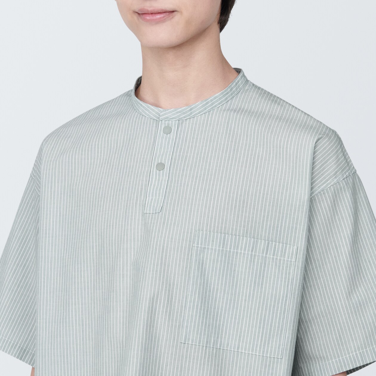 紳士　涼感ヘンリーネック半袖布帛Ｔシャツ