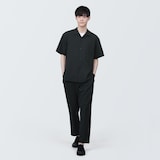 紳士　風を通すストレッチサッカーオープンカラー半袖シャツ