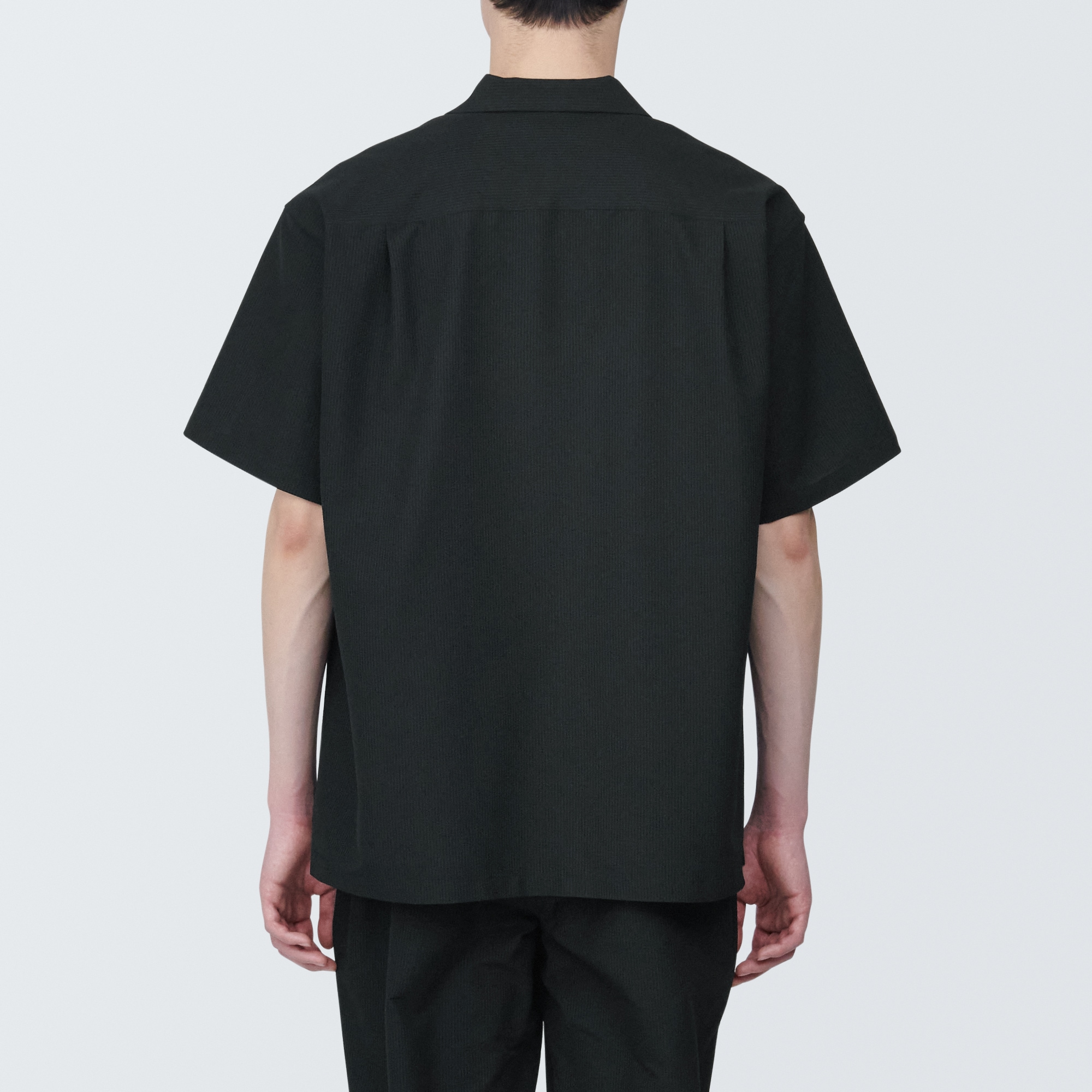 紳士　風を通すストレッチサッカーオープンカラー半袖シャツ