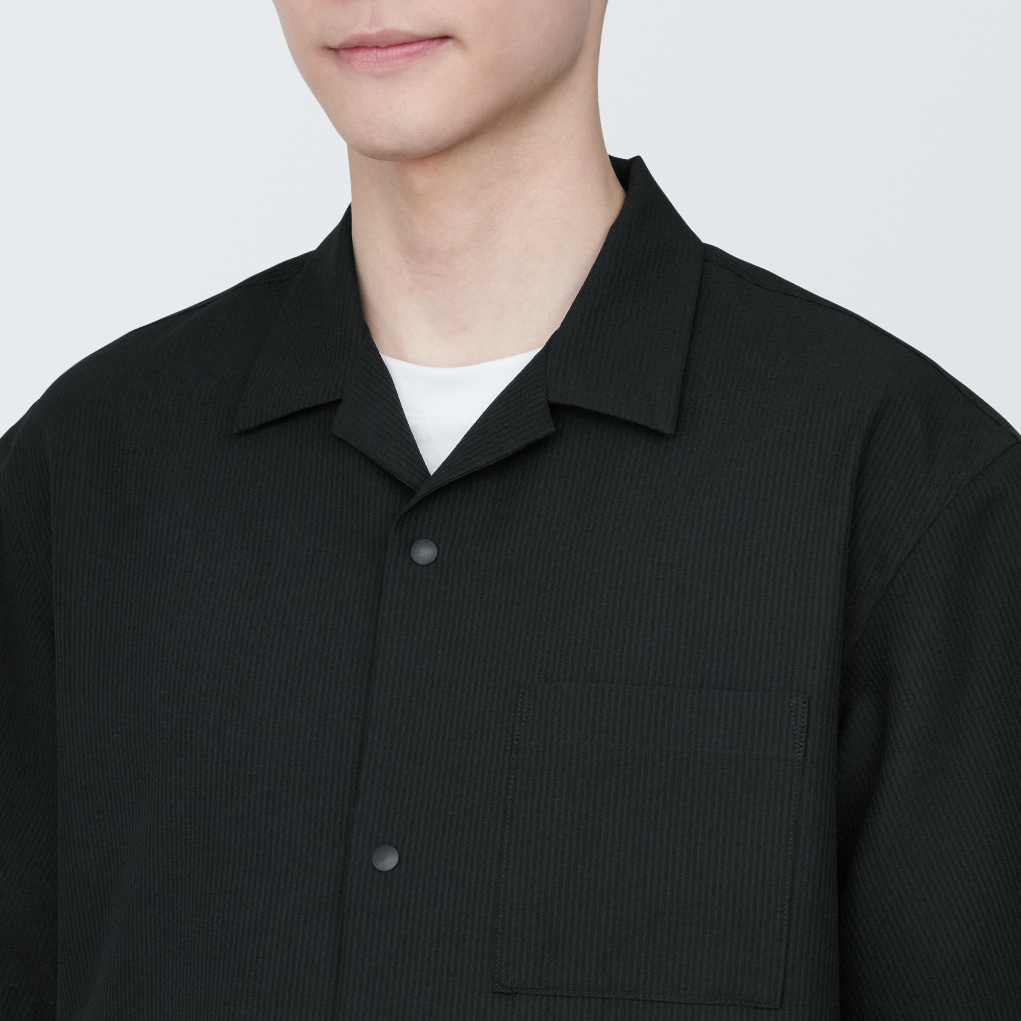 紳士　風を通すストレッチサッカーオープンカラー半袖シャツ