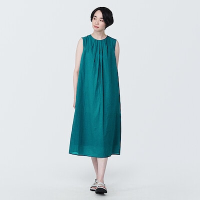【欧米サイズ】婦人　強撚ボイル　プルオーバースリーブレスワンピース