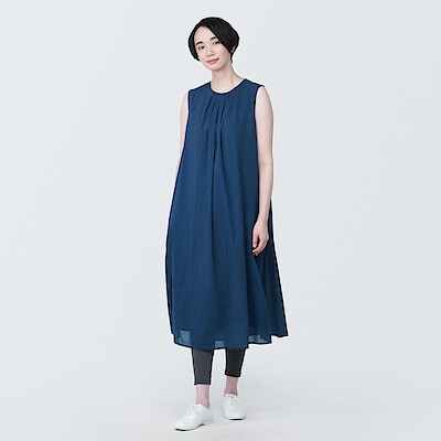 【欧米サイズ】婦人　強撚ボイル　プルオーバースリーブレスワンピース