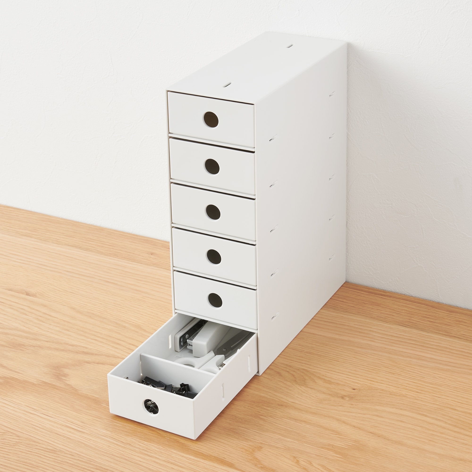 再生ポリプロピレン入り小物収納ボックス６段・ホワイトグレー