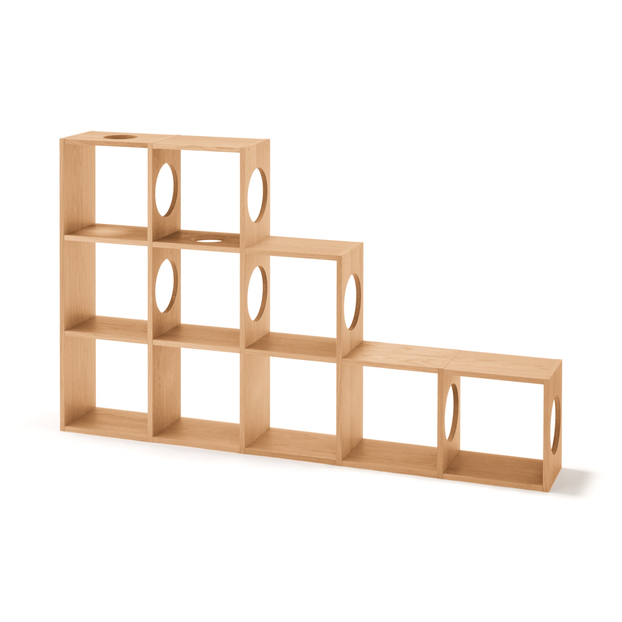 スタッキングシェルフ　猫用　３段×５列セット　オーク材突板