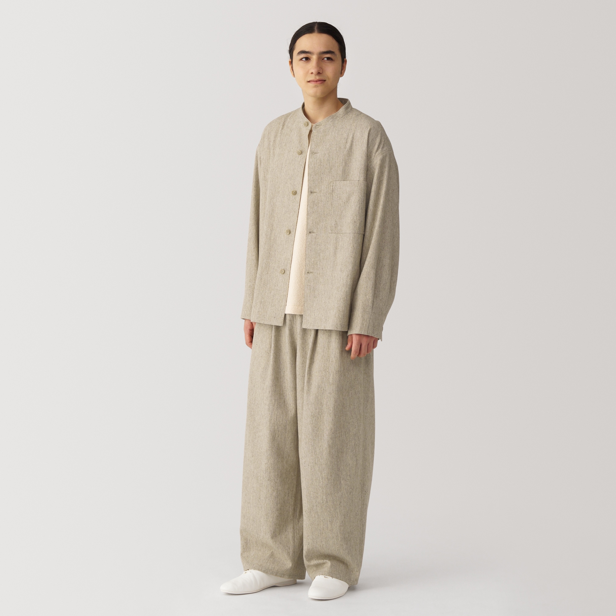 【完売品】MUJI Labo紳士 ウール混レギュラーカラーシャツ XL ベージュ セール】〔MUJI Labo〕紳士 ウール混レギュラーカラーシャツ