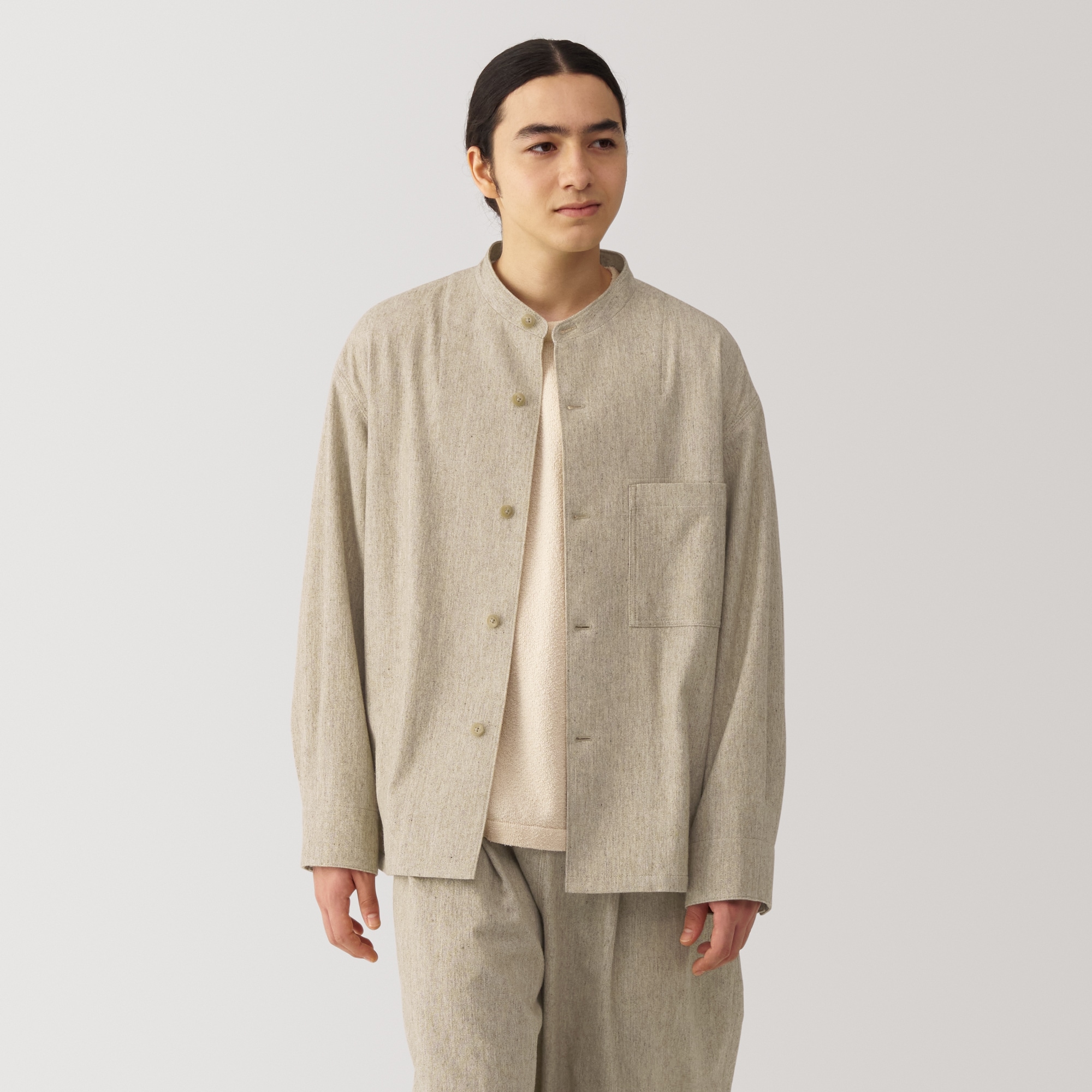 【新品/未使用】紳士 ウール混レギュラーカラーシャツ L 無印良品 ベージュ 無印良品 シャツ 「MUJI Labo」紳士 ウール混レギュラーカラー