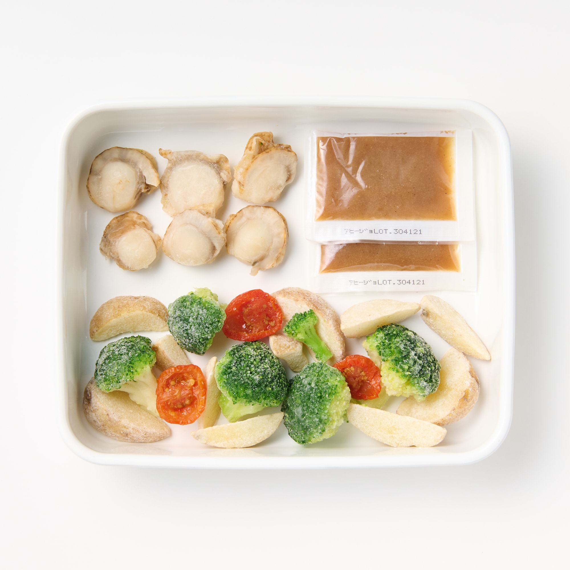 フライパンでつくるミールキット　ほたてとブロッコリーのアヒージョ