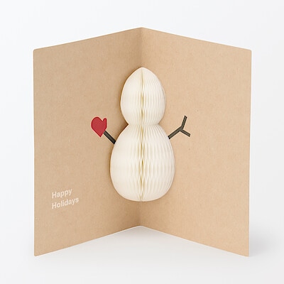 ハニカムペーパー　メッセージカード　雪だるま　約１５０×１００ｍｍ　シール・封筒付