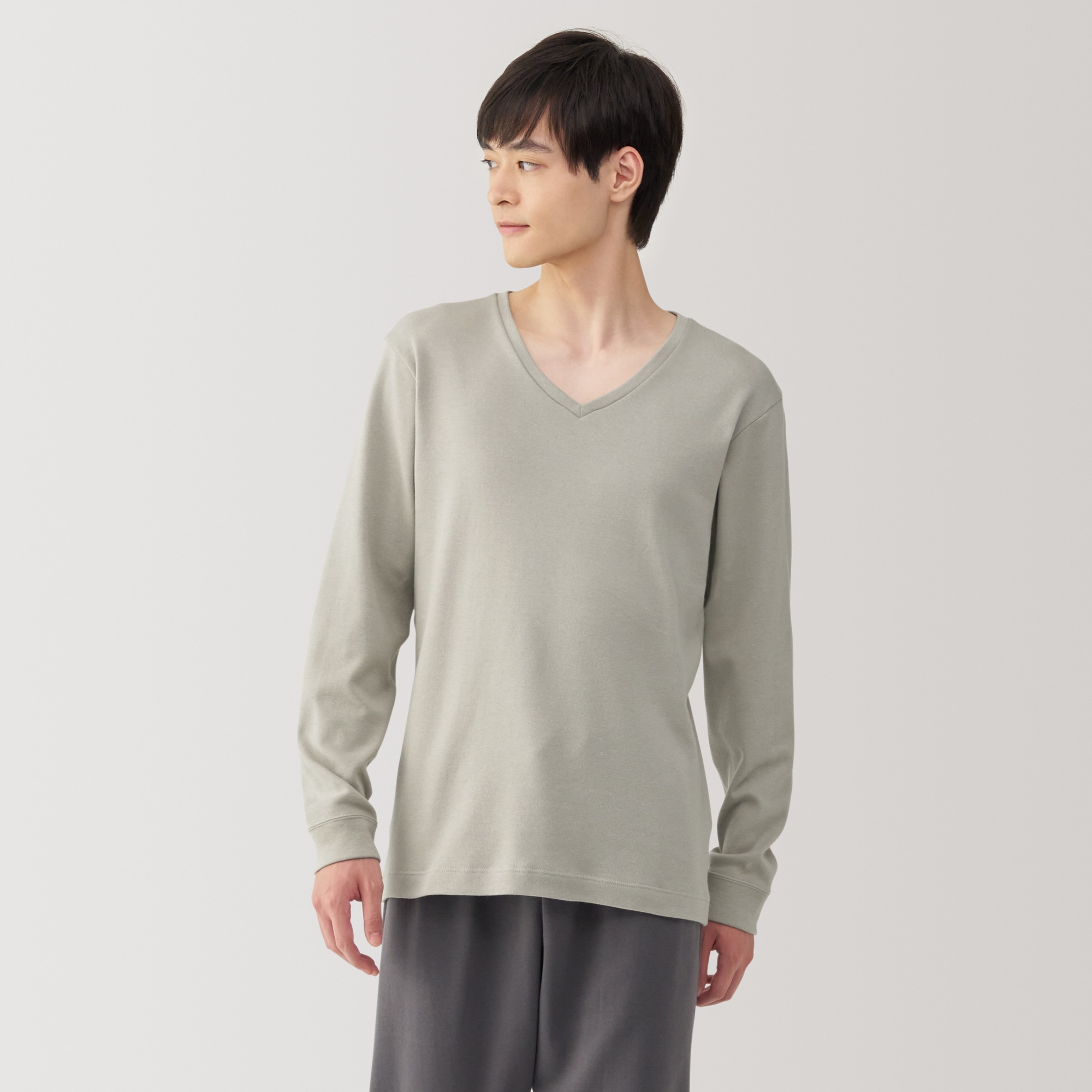 紳士　あったか綿　ウールＶネック長袖Ｔシャツ