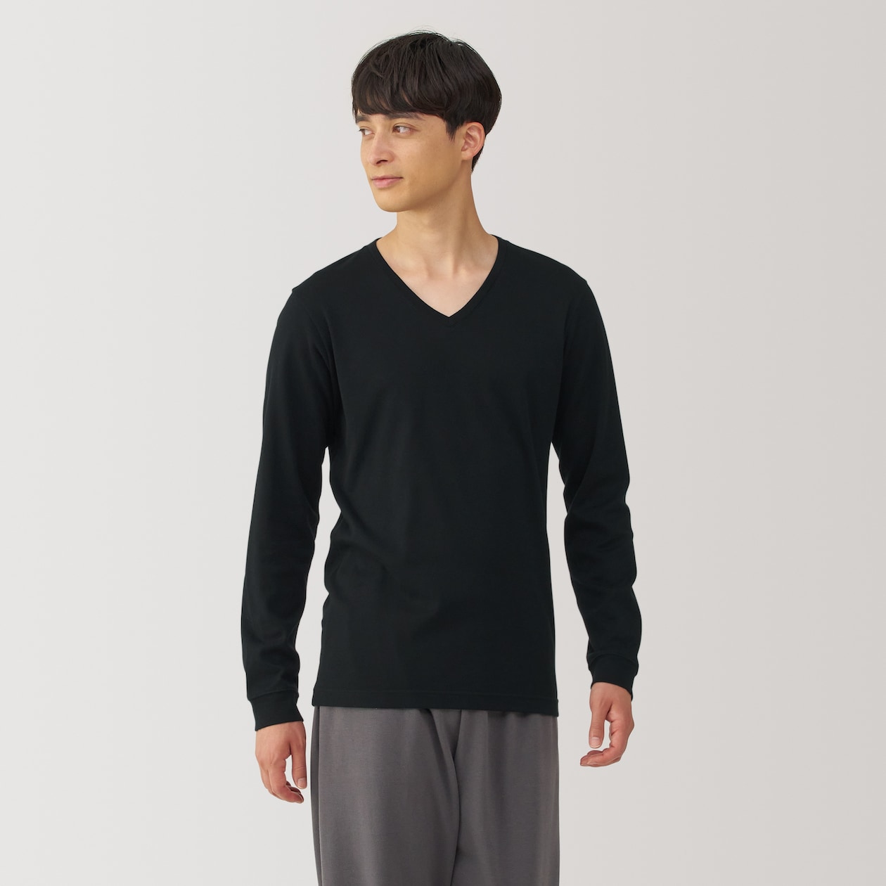 紳士　あったか綿　厚手　Ｖネック長袖Ｔシャツ