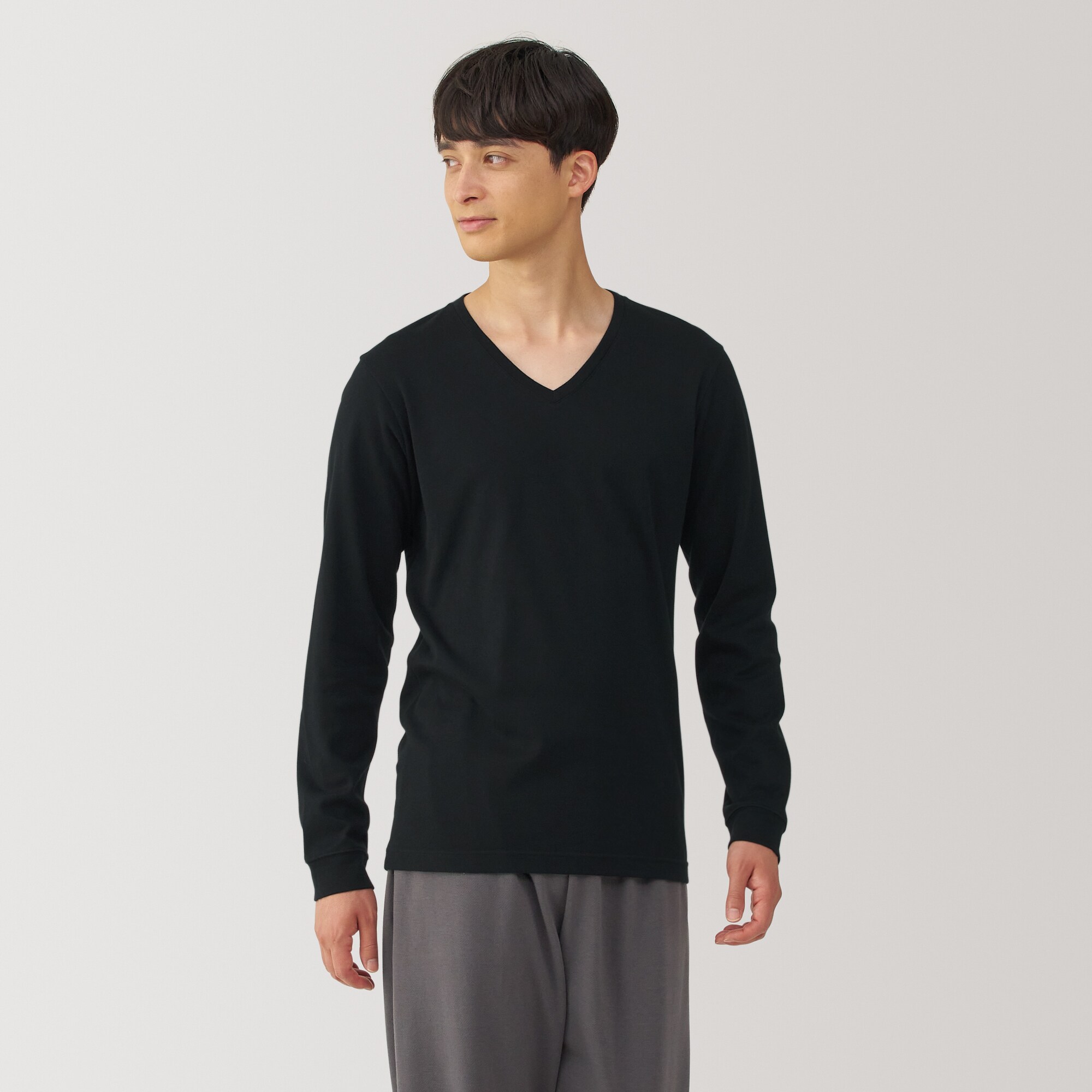 紳士　あったか綿　厚手　Ｖネック長袖Ｔシャツ