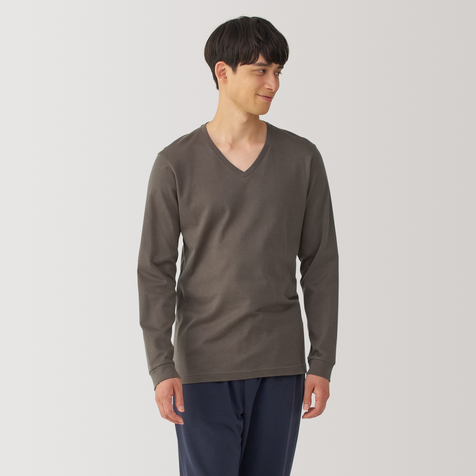 紳士 あったか綿 厚手 Vネック長袖Tシャツ | 無印良品