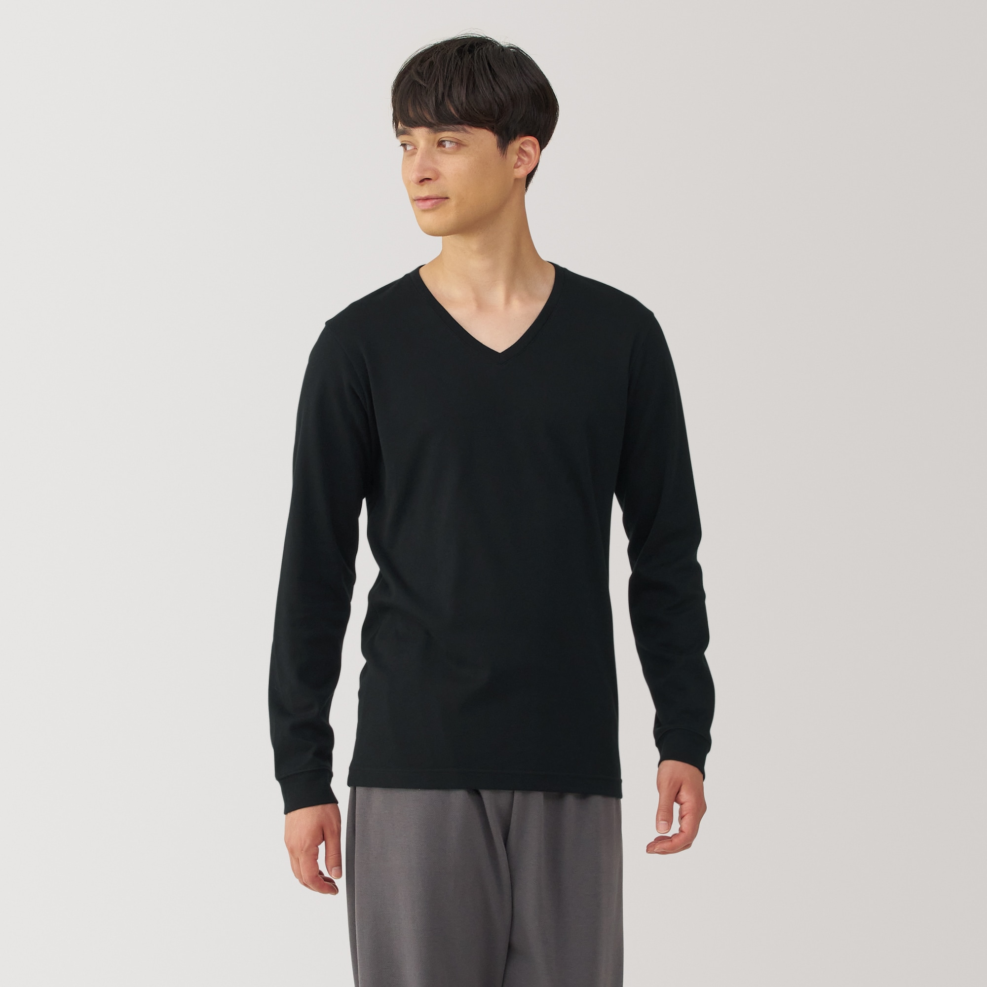 紳士　あったか綿　厚手　Ｖネック長袖Ｔシャツ