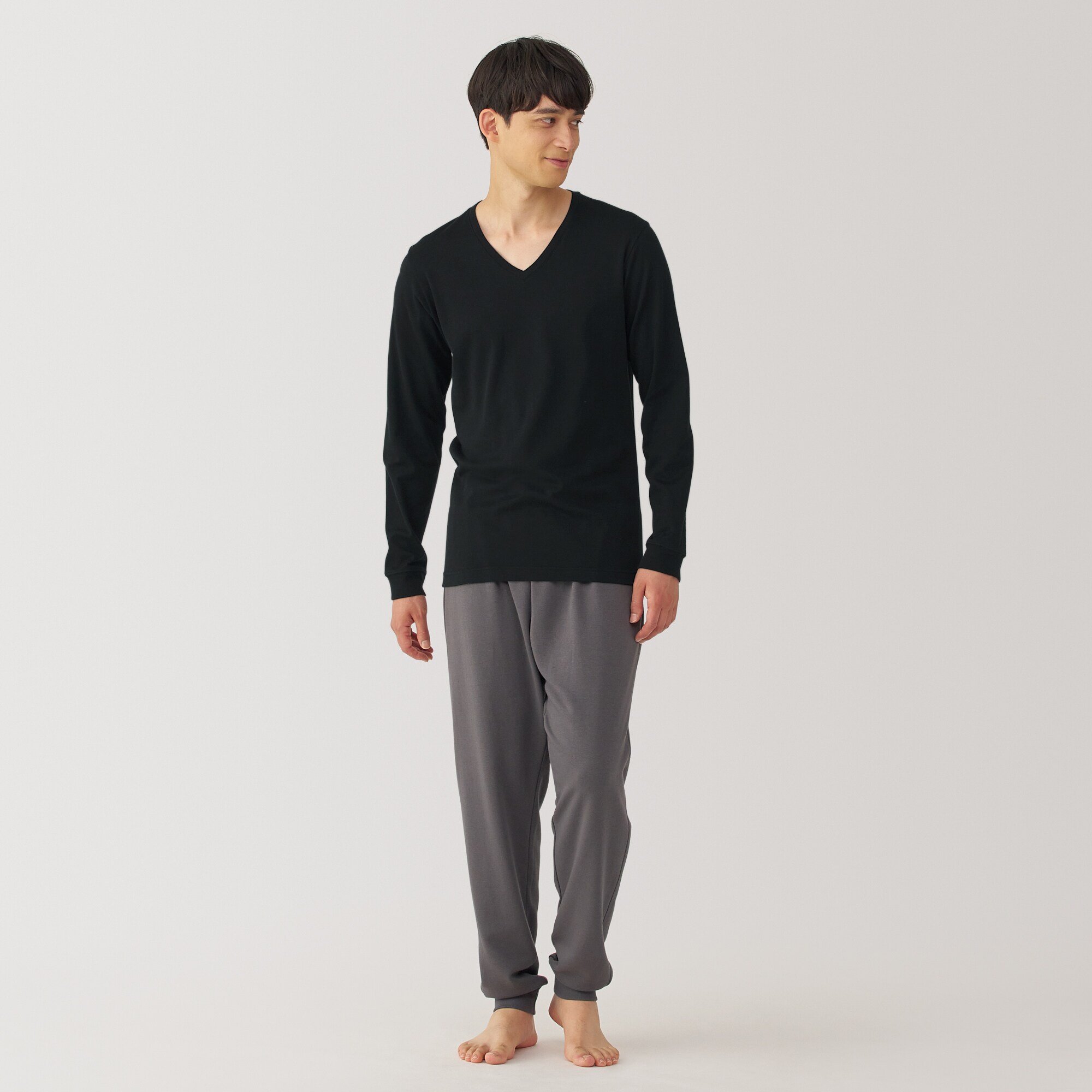 紳士　あったか綿　厚手　Ｖネック長袖Ｔシャツ