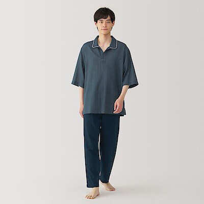 紳士　二重ガーゼ　スキッパー半袖パジャマ