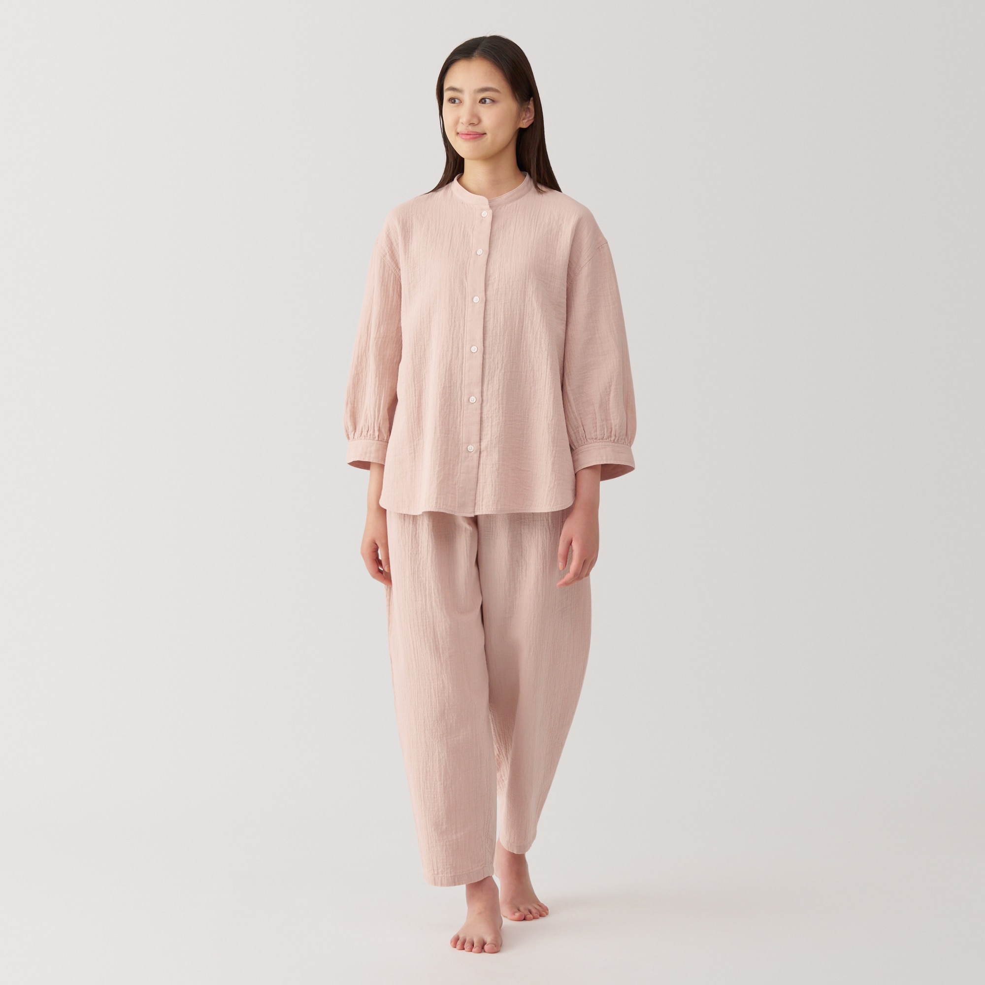 無印良品／大きいサイズXL／婦人　ふんわりしぼガーゼパジャマピンクとで2点 無印良品／大きいサイズXL／婦人ふんわりしぼガーゼパジャマ