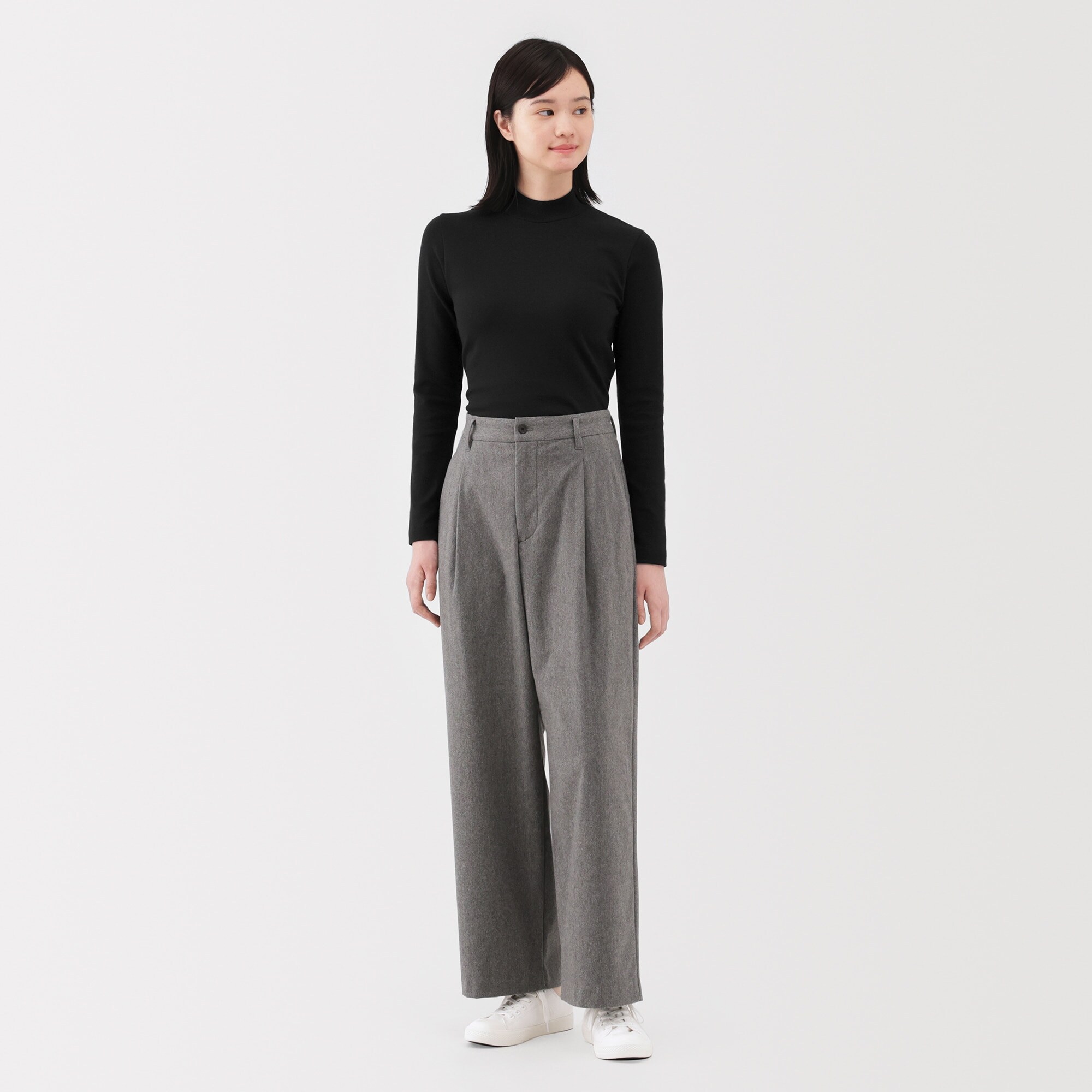 婦人　起毛フライス編みハイネック長袖Ｔシャツ