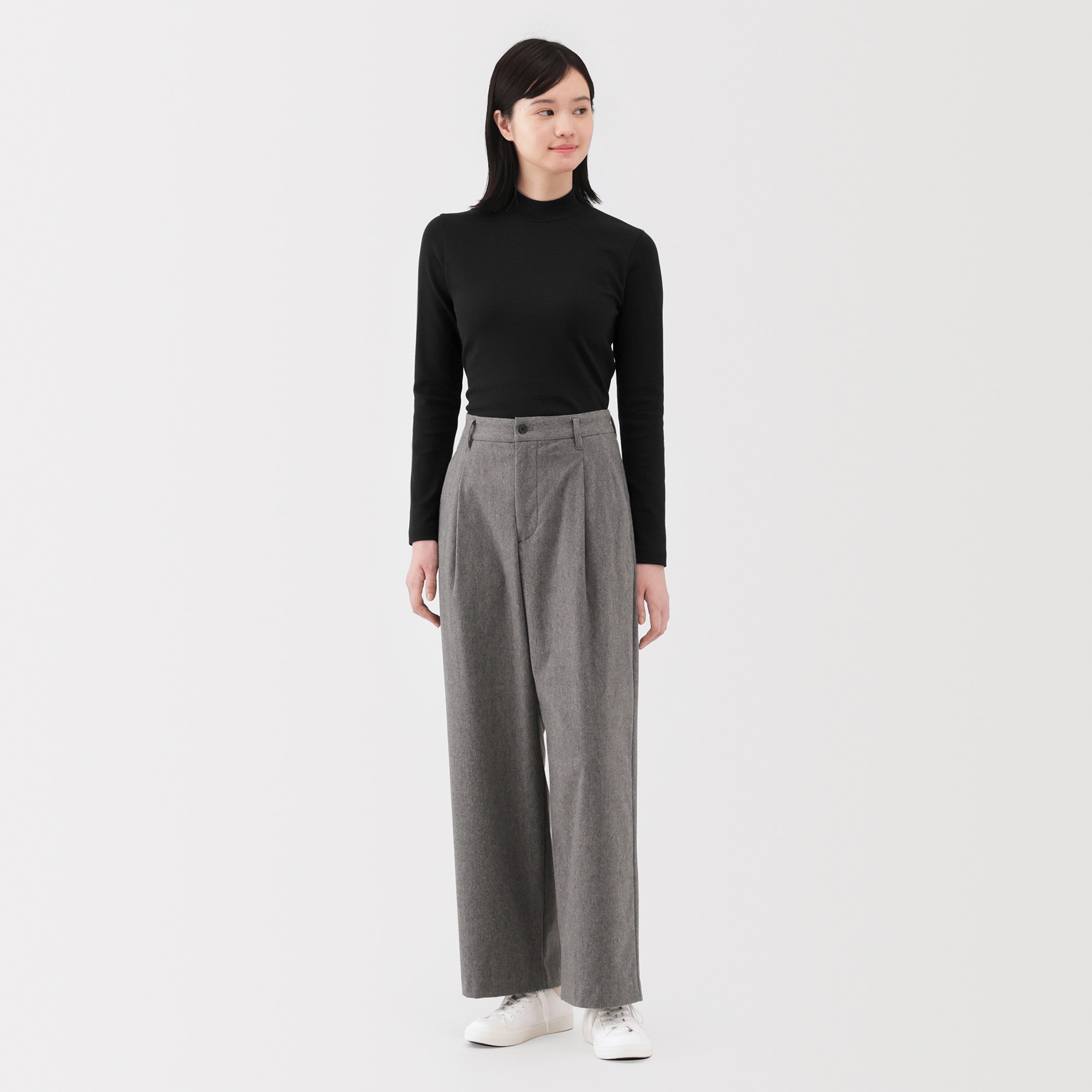 婦人　起毛フライス編みハイネック長袖Ｔシャツ