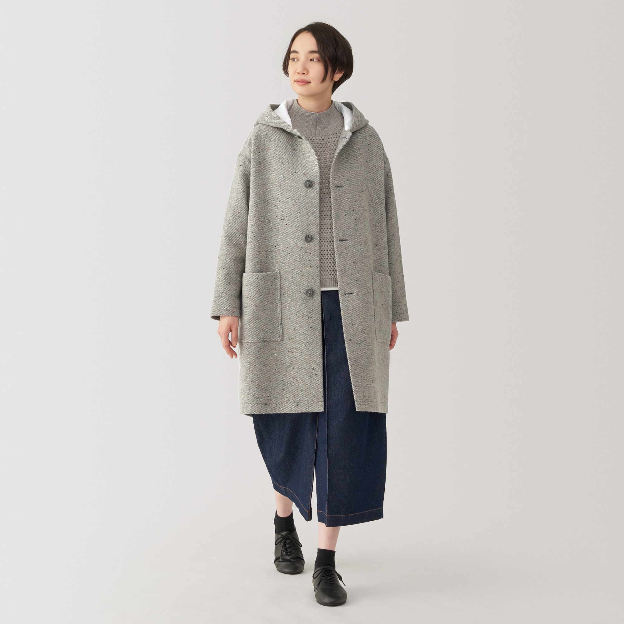 無印良品＊ウール フード付きコート＊濃紺＊通勤通学＊中高生＊制服 