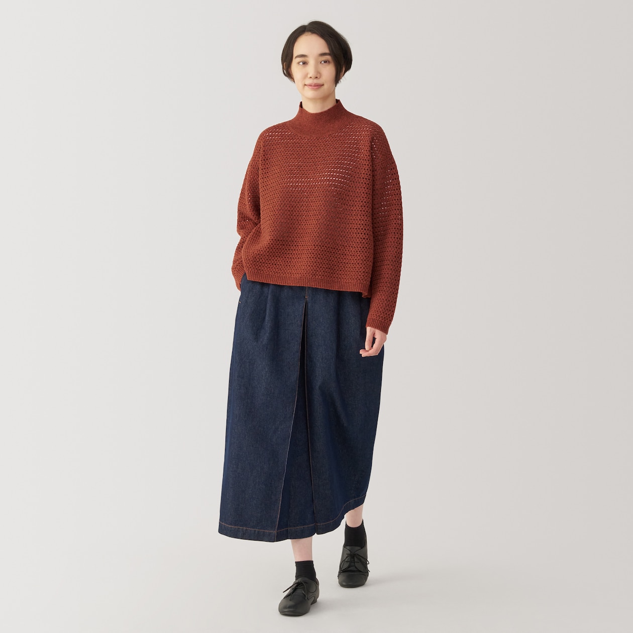 婦人　ウール混ニットメッシュプルオーバー