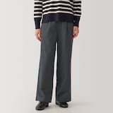 婦人　ムラ糸　チノタックワイドパンツ　股下長め